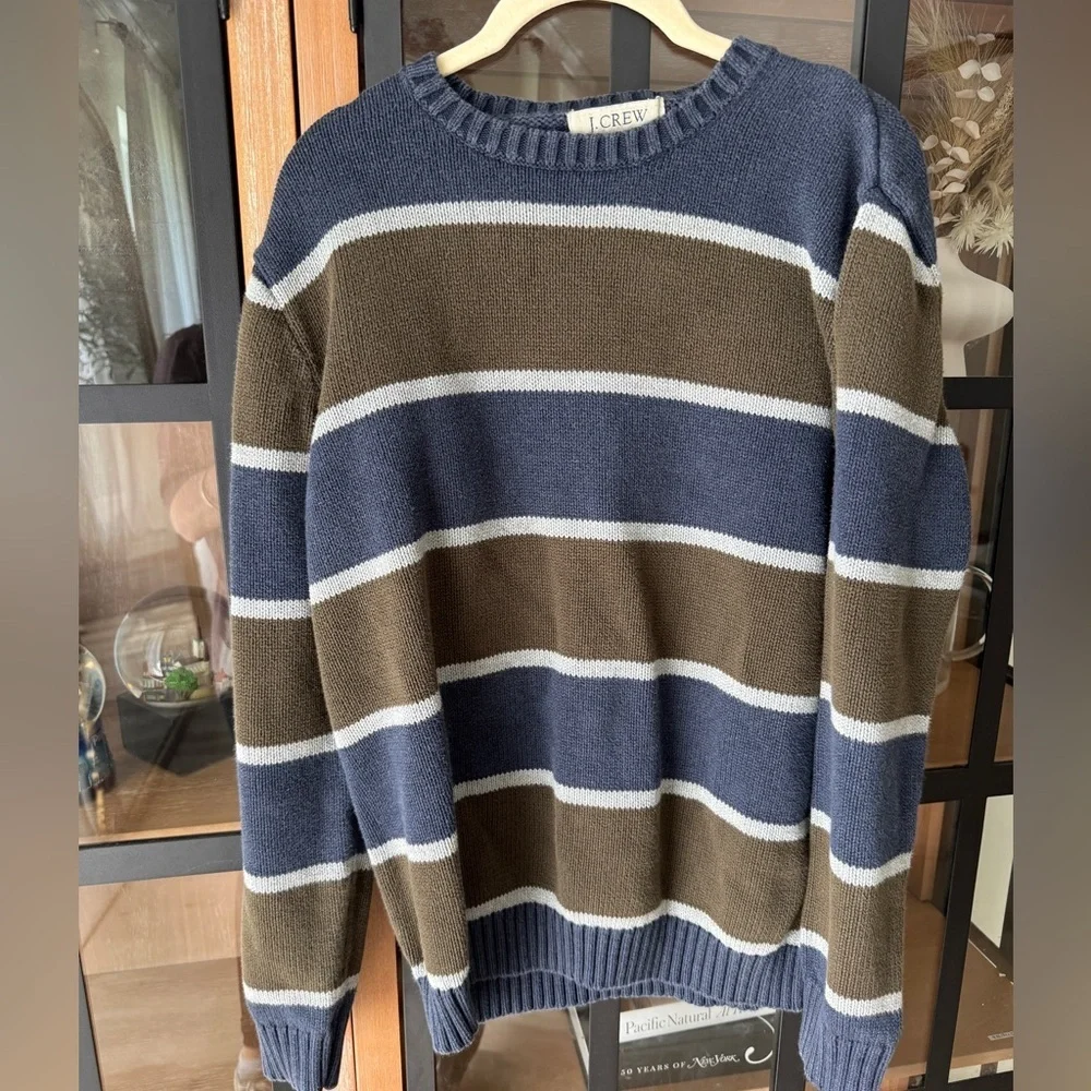 Vintage J. Crew navy striped cotton sweater knit crewneck ribbed academia